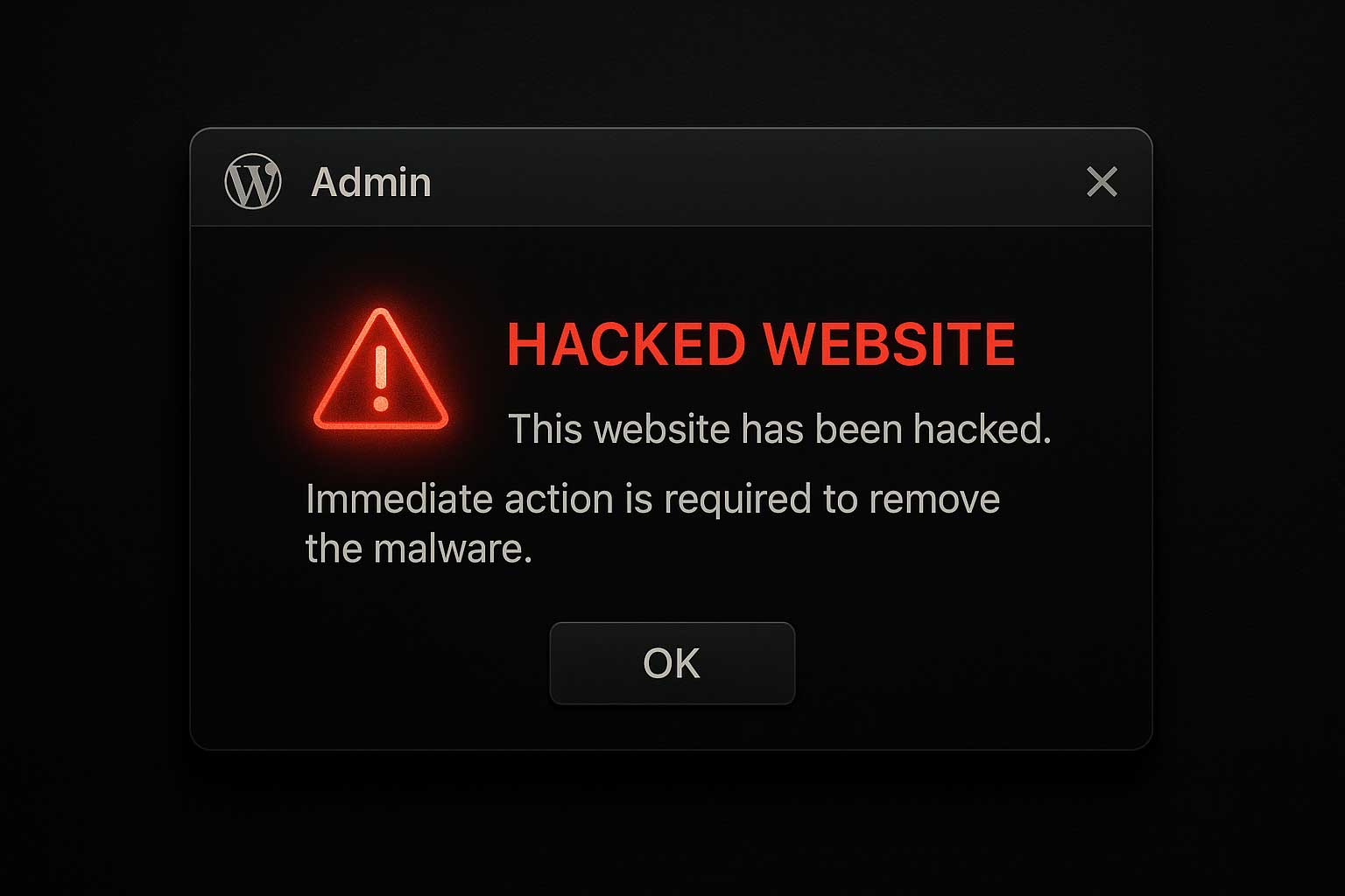 Site WordPress affichant une alerte de piratage