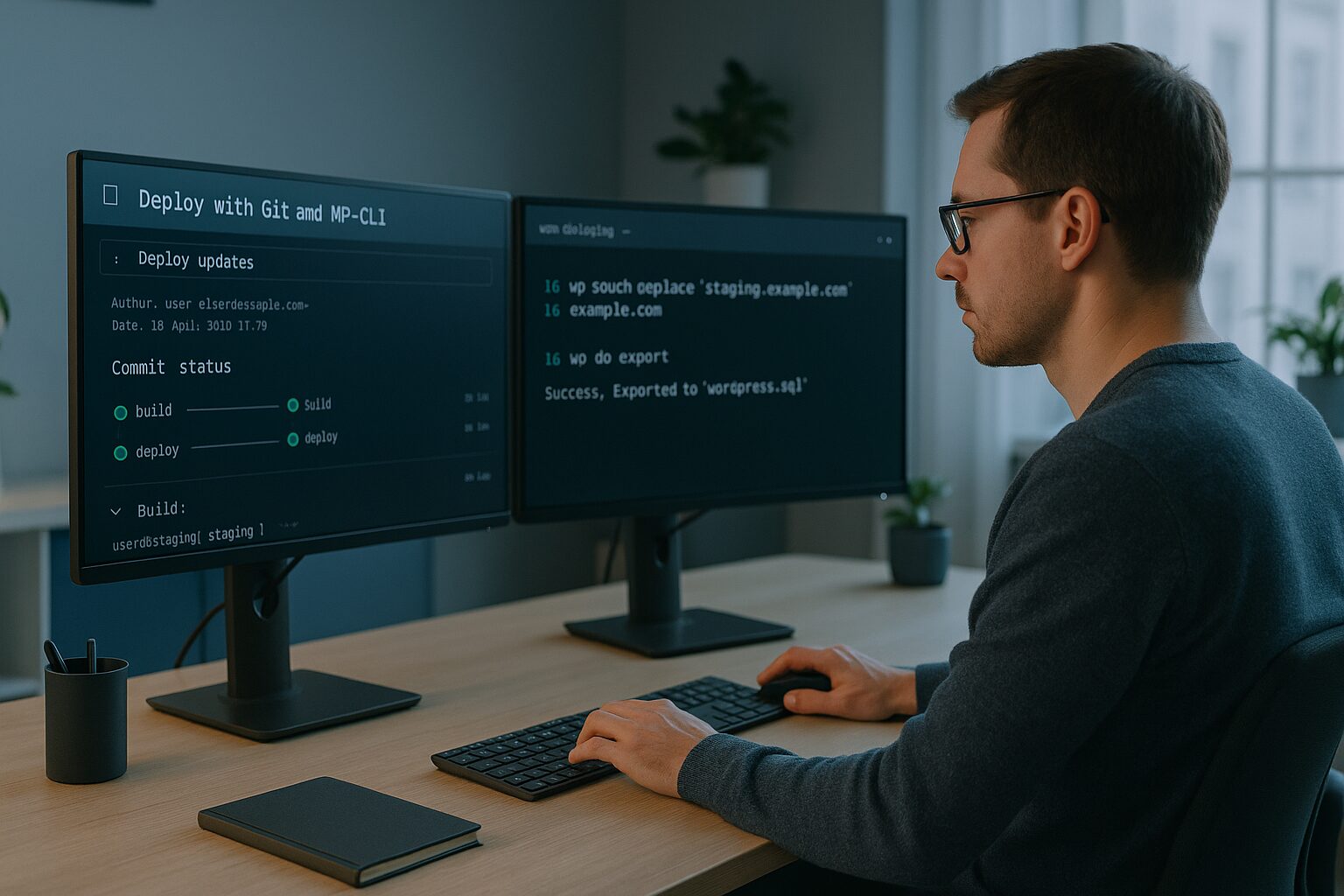 Développeur déployant sereinement un site WordPress via un environnement de staging
