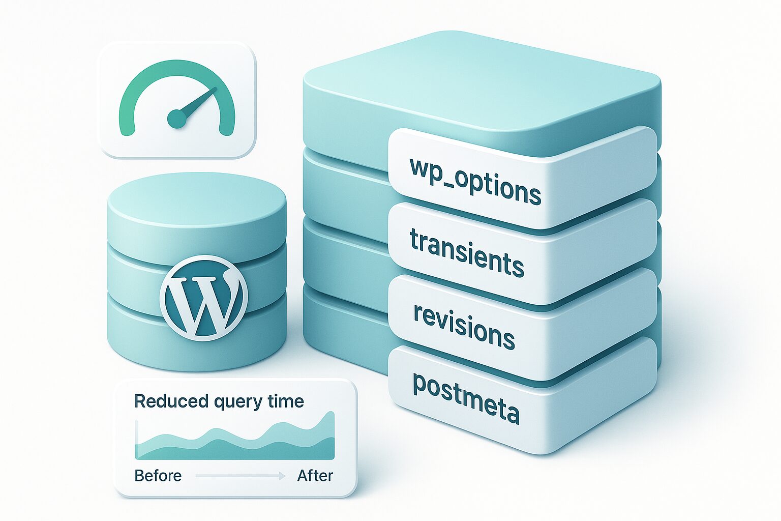 Illustration d’une base WordPress optimisée avec wp_options, transients et révisions nettoyés